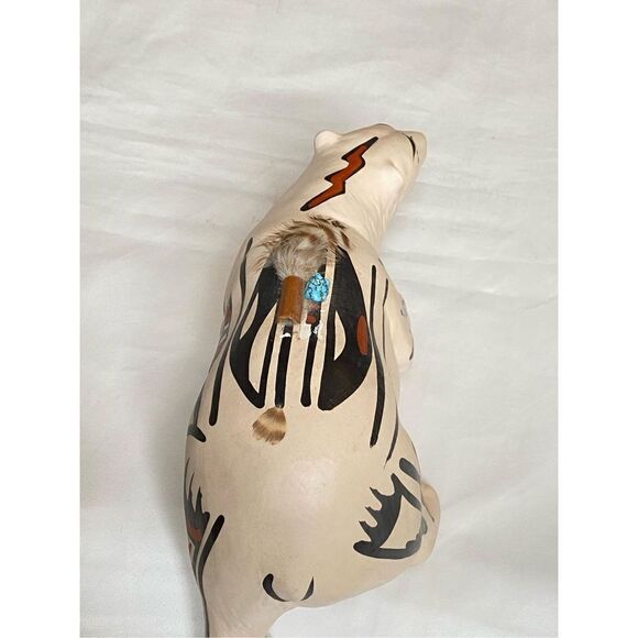 Native American Pottery Bear Sculpture Handmade Painted -Signed 11'' U1771 - Picture 5 of 11